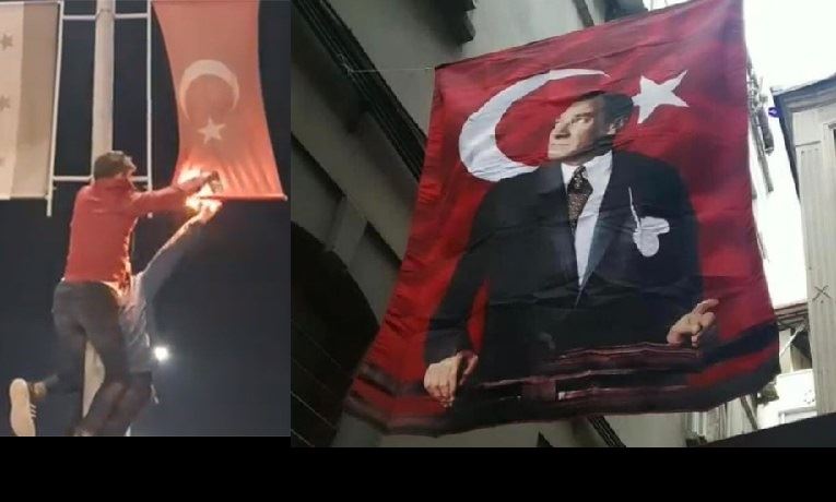 Bayrak ve Atatürk yakıldı